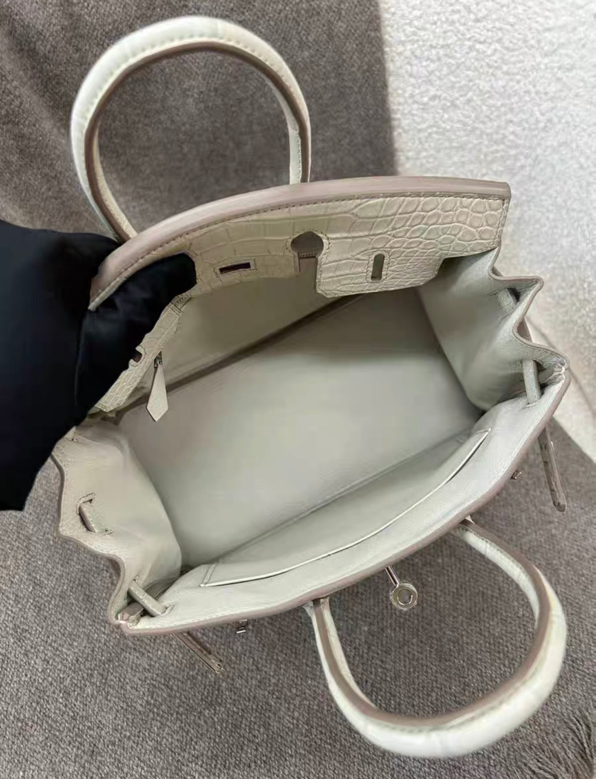 HERMÈS Birkin 25 Touch Beton (8L) Togo Matte Alligator Palladium hardware Stamp B