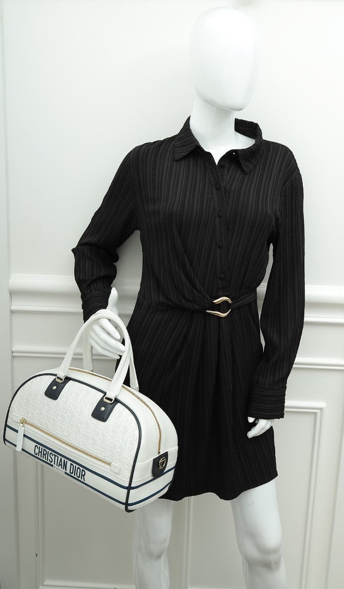 Christian Dior Bicolor Perforated Medium Dior Vibe Classic Bowling Bag