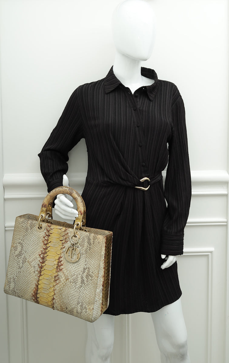 Christian Dior Bicolor Python Lady Dior Large Bag