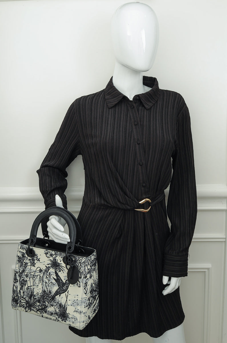 Christian Dior Bicolor Toile de Jouy Carnivora Embroidery Lady Dior Medium Bag