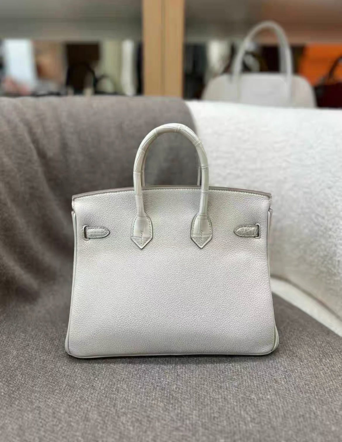 HERMÈS Birkin 25 Touch Beton (8L) Togo Matte Alligator Palladium hardware Stamp B