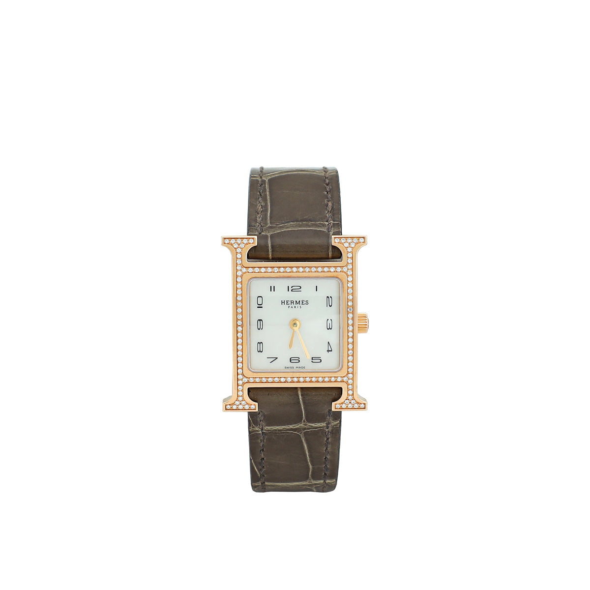 Hermes 18K Rose Gold Diamond Heure H Mini Model 21mm Quartz Watch