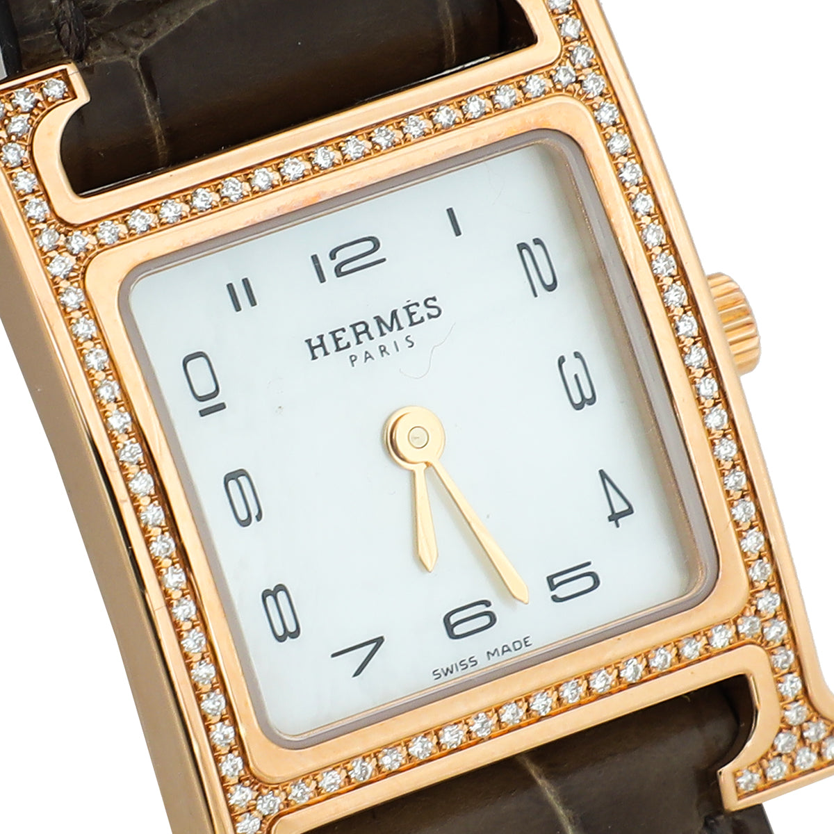 Hermes 18K Rose Gold Diamond Heure H Mini Model 21mm Quartz Watch