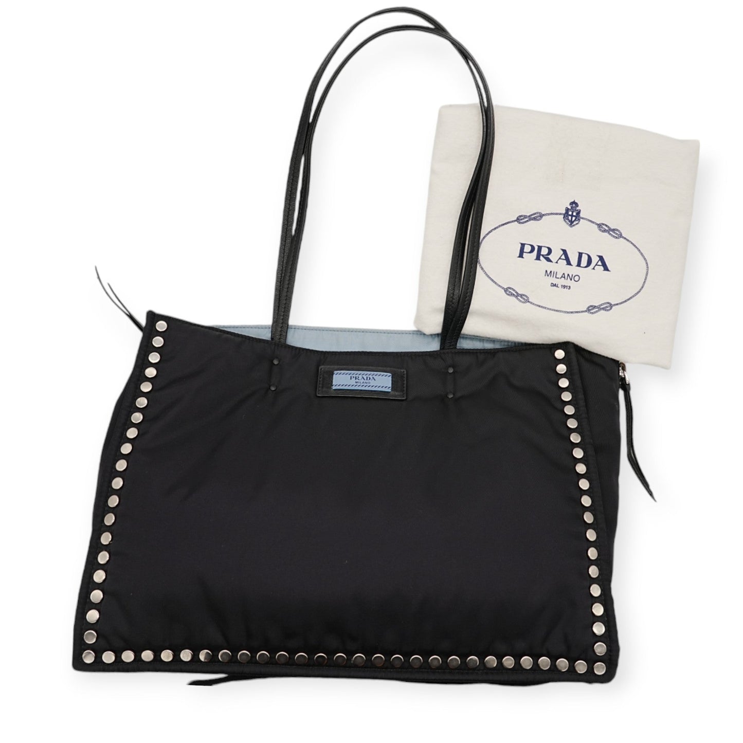 Prada Re-Nylon Black and Blue Riveted Tote Bag - '20s