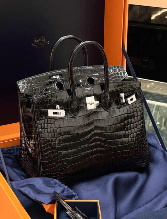 Hermès Birkin 25 Porosus Crocodile Black with White Gold and Diamond Hardware 2024 receipt