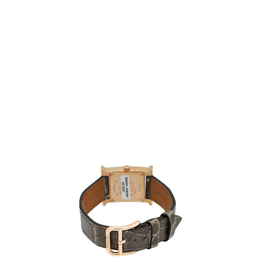 Hermes 18K Rose Gold Diamond Heure H Mini Model 21mm Quartz Watch